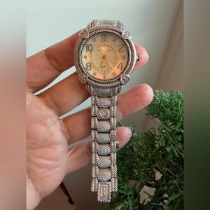 Judith Ripka Mother Of Pearl Stainless Steel Link Watch W/ Sterling Silver